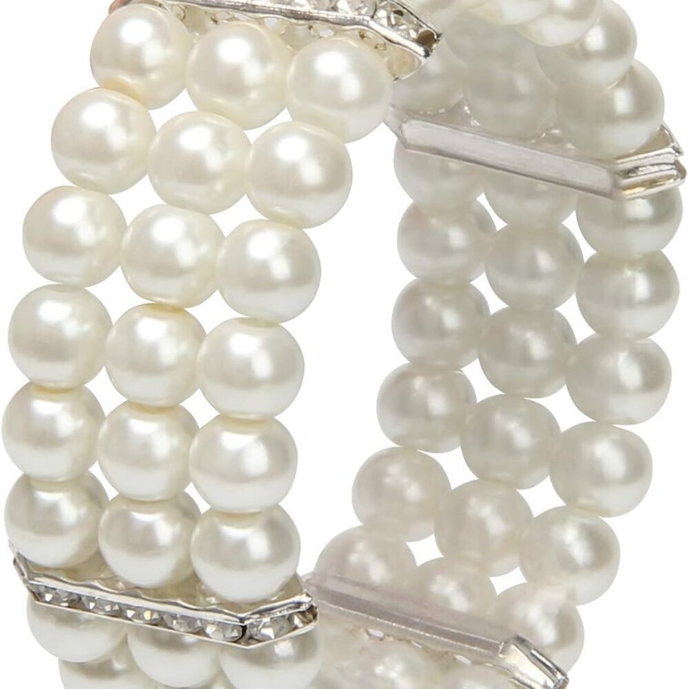 Ladies Faux Pearls Accent Off White Stretch Wrist Bracelet Jewelry Pearl style3